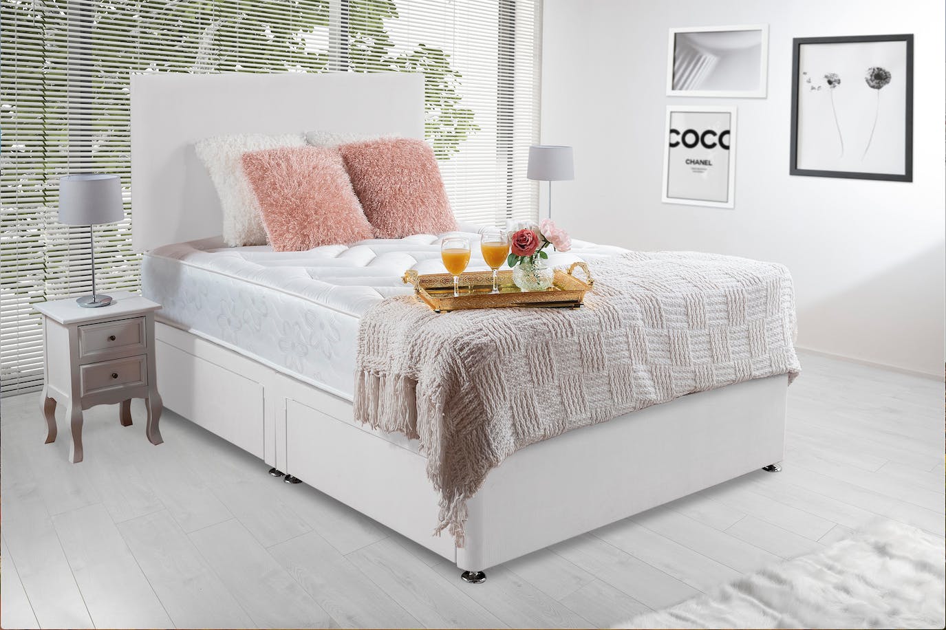 White leather divan deals bed